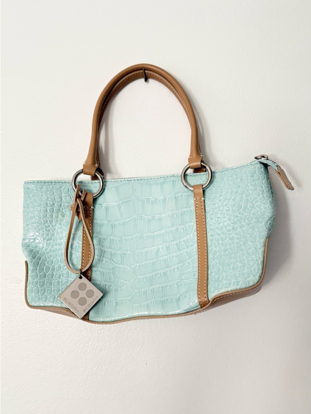 BCBGirls Mint Croc-Embossed Mini Bag with Tan Handles